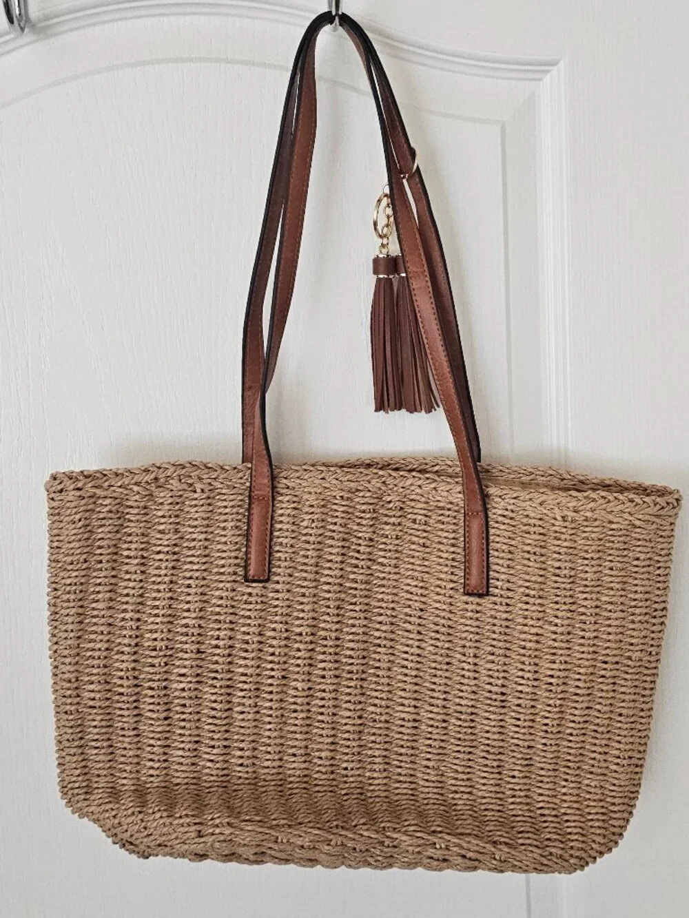 3 Pack of Woven Straw & Leather Tote Bags | Boho Summer Totes | Unbranded